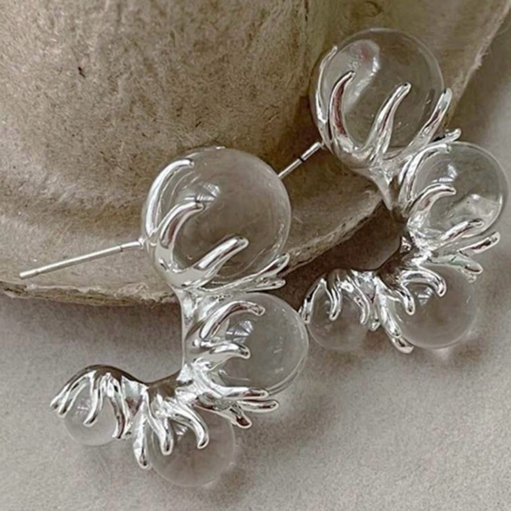 Anthropologie “Lake Life” 925 Silver Descending Clear Crystal Ball Huggie Hoops - Picture 4 of 10
